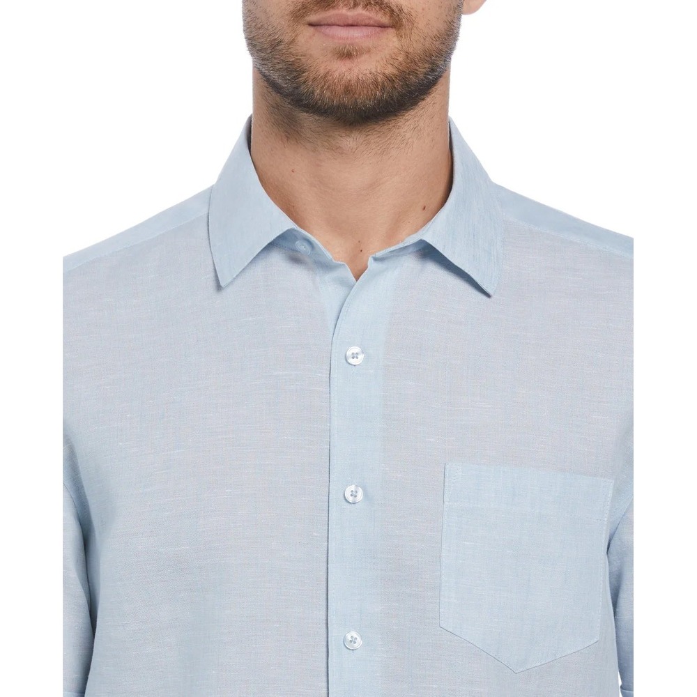 Cubavera Mens Medium‎ Linen Button Up Shirt Light Blue Casual